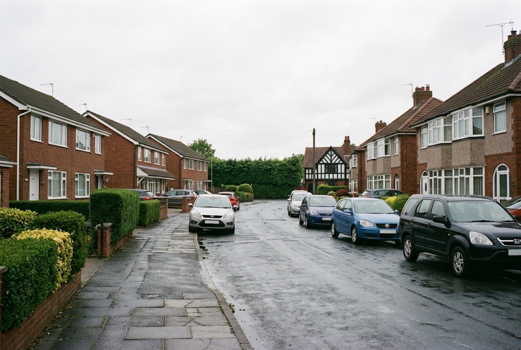 A residential street of brick semis in Weaverham